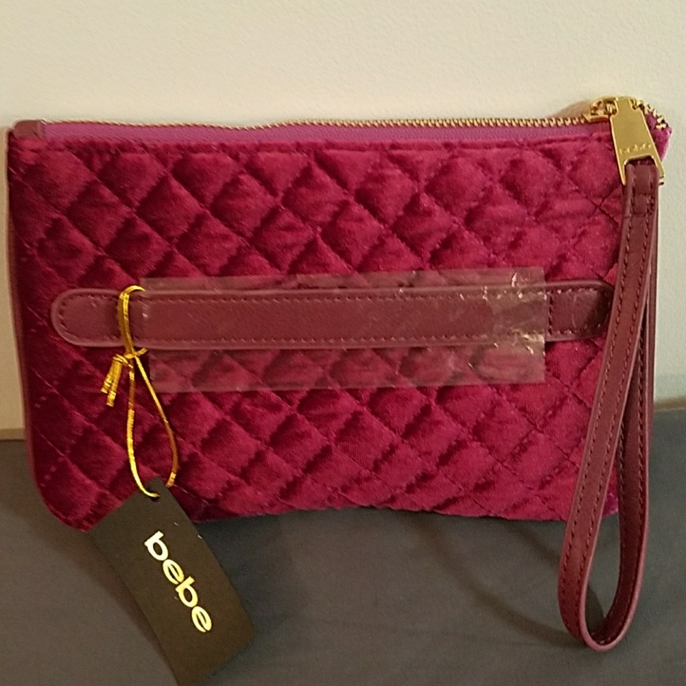 NEW bebe Magenta Danielle Top Zip Velvet Wristlet - Picture 2 of 7